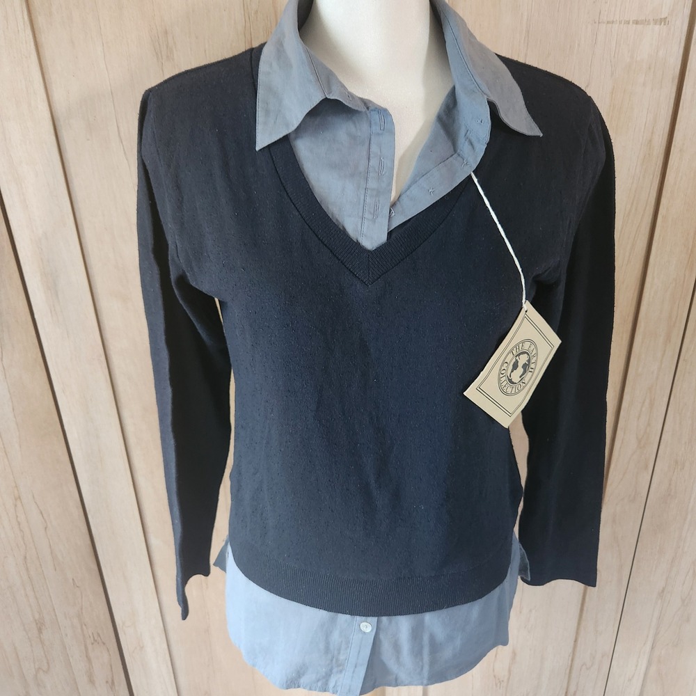Earth collection Layered V‎ Neck Sweater Shirt Combo Size L Black Grey